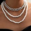 Accessories zolucky | Elegant Rhinestone Chain Imitation Pearls Multi-Layer Necklace Silver