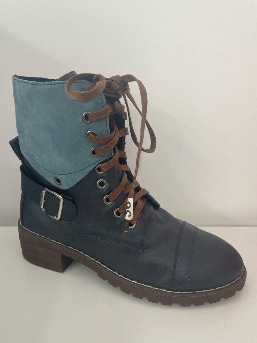 Shoes zolucky | Retro Stitching Lace-Up Zipper Boots