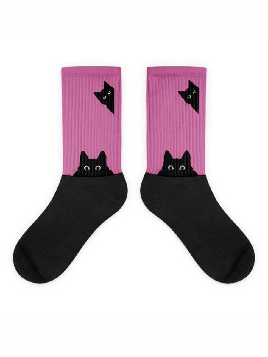 Accessories zolucky | Black Cat Head Color Matching Casual Socks As Picture