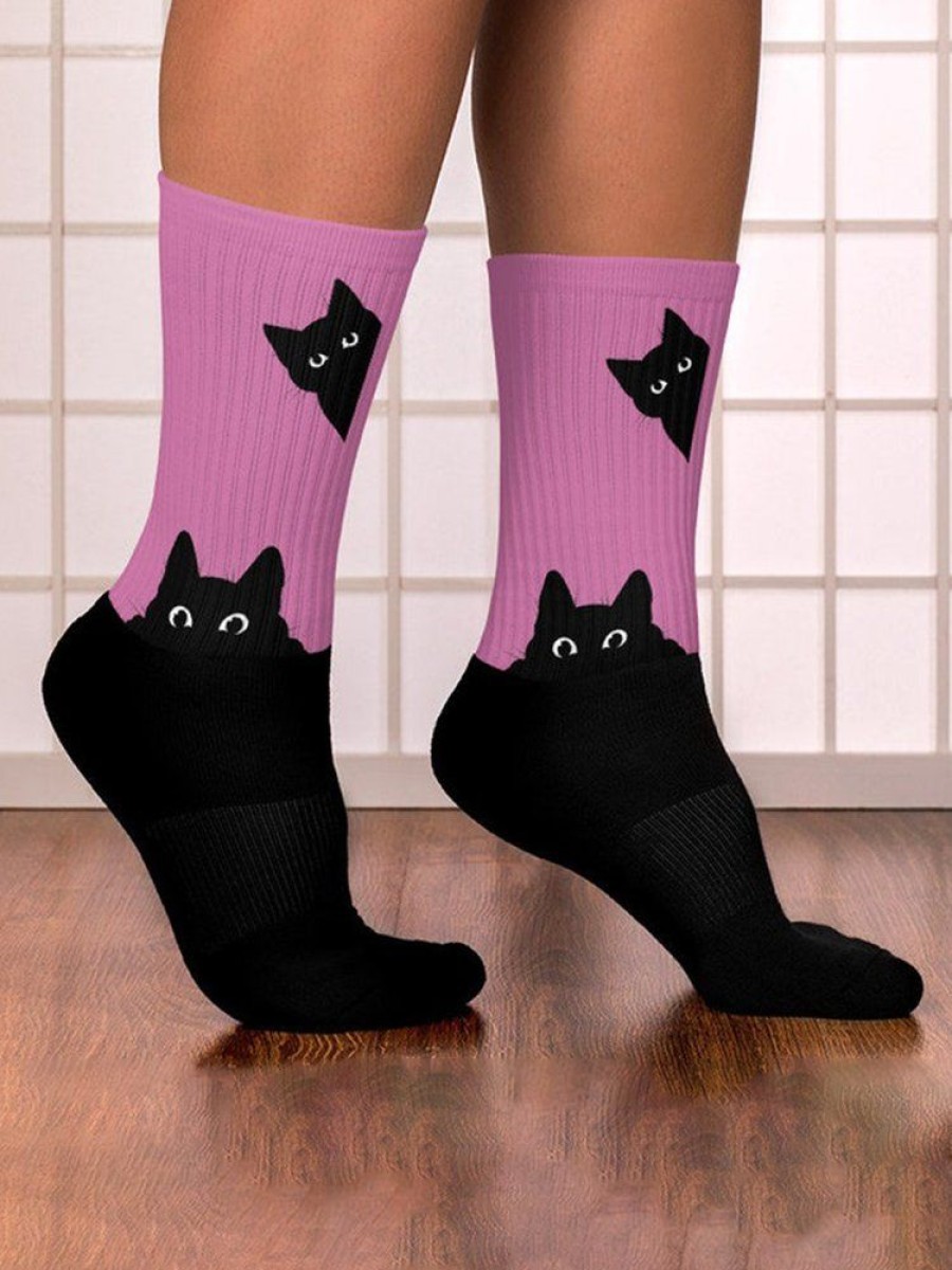 Accessories zolucky | Black Cat Head Color Matching Casual Socks As Picture