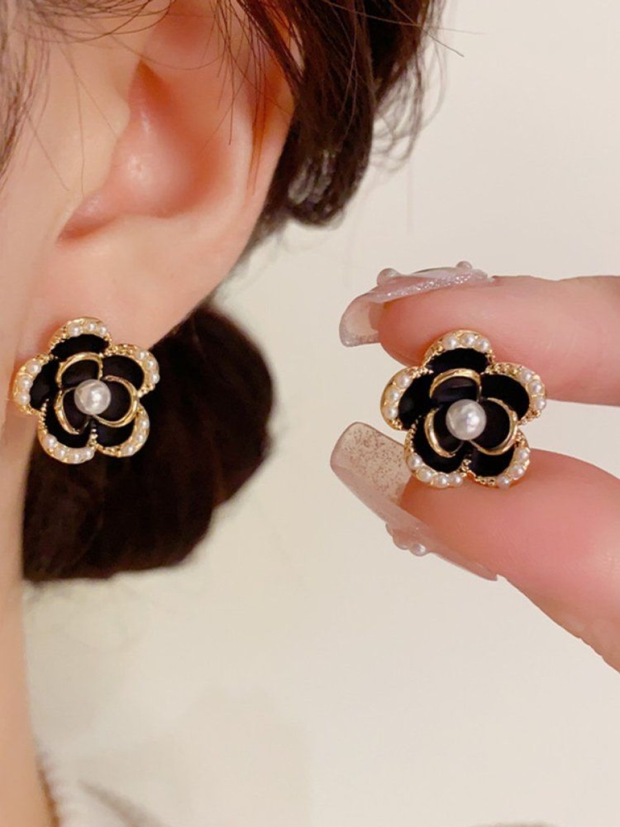 Accessories zolucky | French Retro Camellia Imitation Pearl Stud Earrings Golden