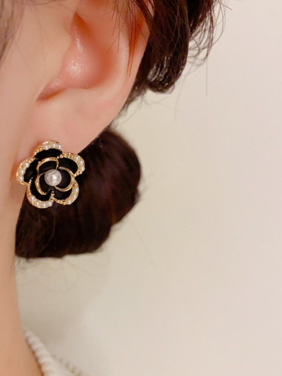 Accessories zolucky | French Retro Camellia Imitation Pearl Stud Earrings Golden