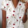 Topshot zolucky | Boho V Neck Floral Short Sleeve T-Shirt White