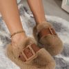 Shoes zolucky | Color Block Buckle Warmth Fluffy Toe-Covered Slippers