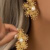 Accessories zolucky | Christmas Snowflake Hollow Out Imitation Pearl Earrings Golden