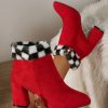 Shoes zolucky | Christmas Checkerboard Grid Chunky Heel Dress Boots