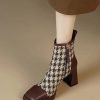 Shoes zolucky | French Retro Houndstooth Square Toe Chunky Heel Boots As Picture