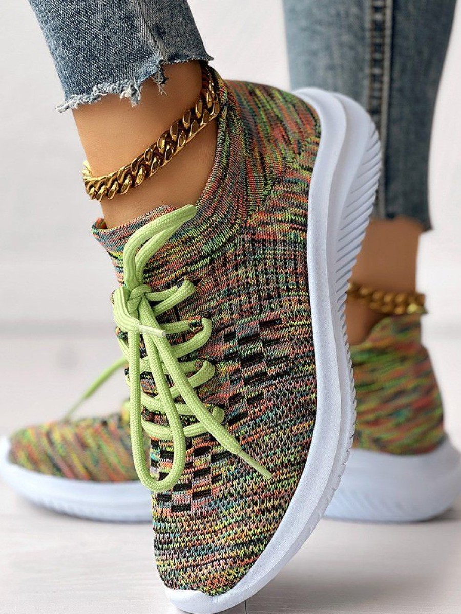 Shoes zolucky | Plain Casual All Season Mesh Fabric Flyknit Sneakers Green