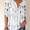 Topshot zolucky | Pockets Casual Floral V Neck Blouse White