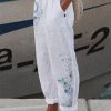 Bottoms zolucky | Cotton Linen Casual Summer Beach Floral Pants White