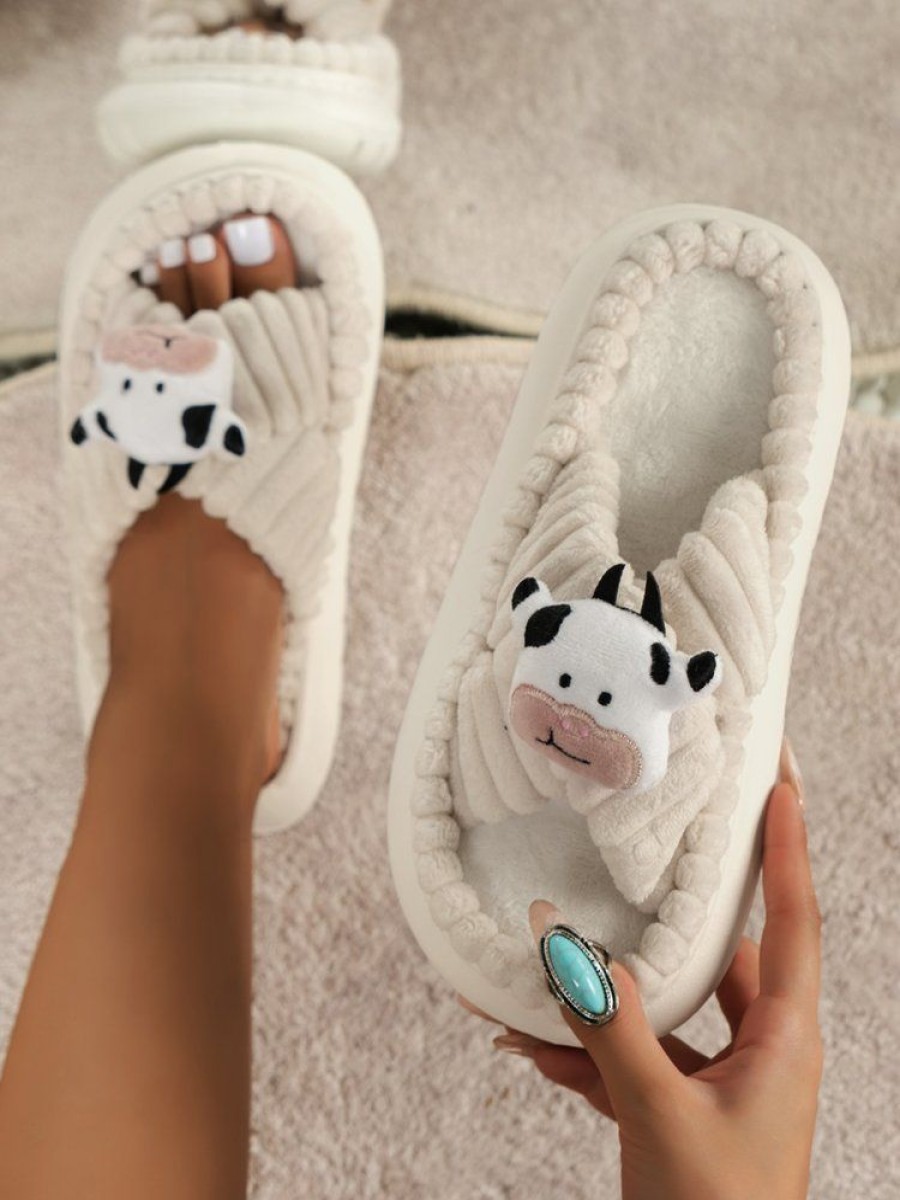 Shoes zolucky | Casual Cartoon Cow Warmth Cross Strap Slippers