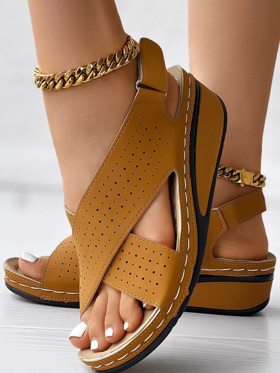 Shoes zolucky | Wedge Heel Pu Vacation Sandal