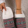 Shoes zolucky | Christmas Ethnic Pattern Fluffy Toe-Covered Slippers Green