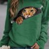 Topshot zolucky | Womens Funny 3D Cat Print Crew Neck Casual Sweatshirt