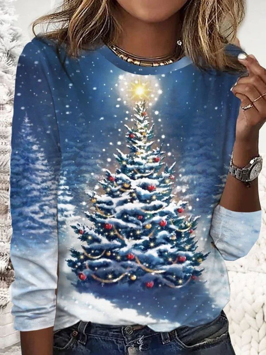 Plus&Curve zolucky | Plus Size Casual Christmas T-Shirt Blue