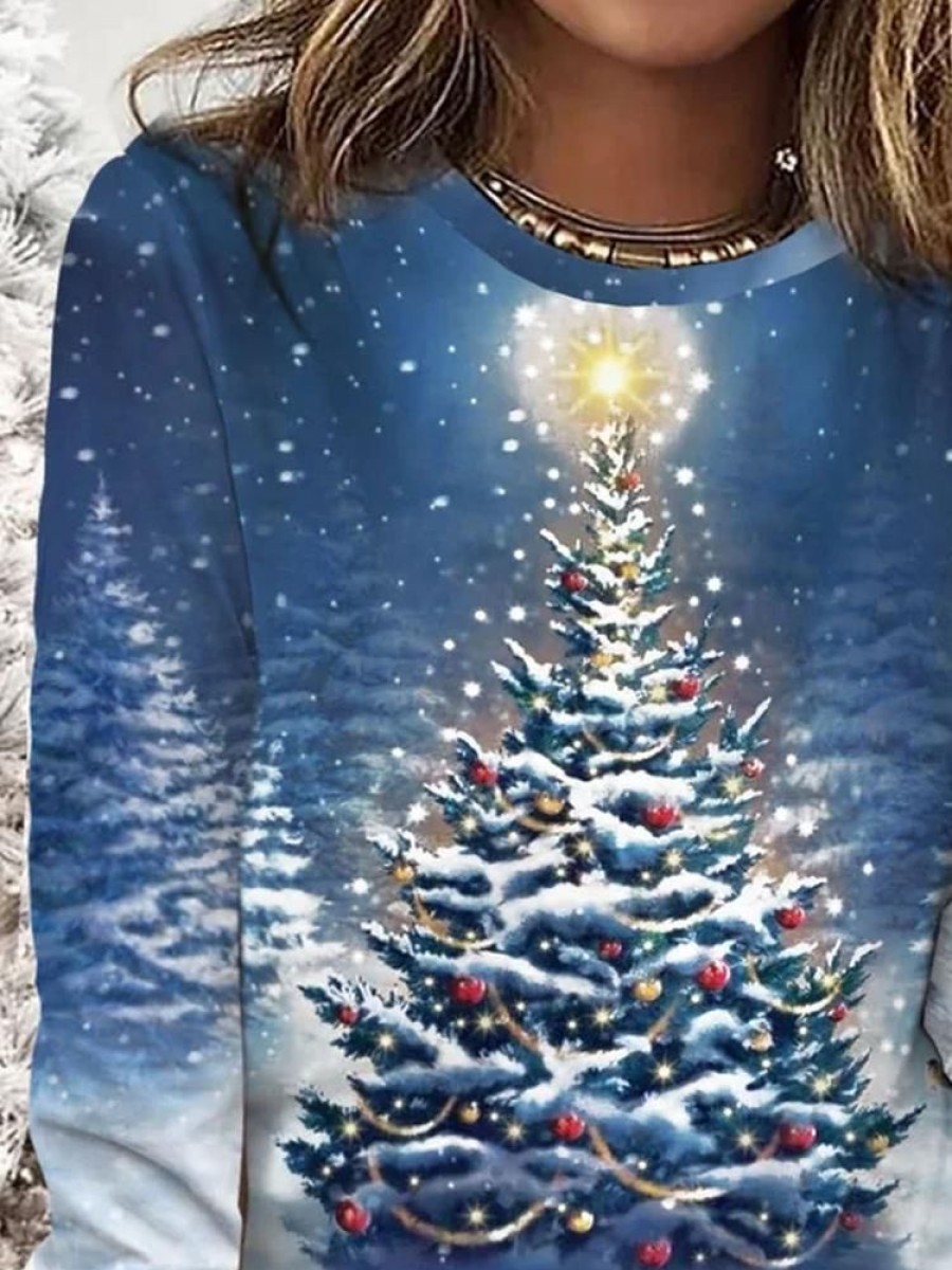 Plus&Curve zolucky | Plus Size Casual Christmas T-Shirt Blue