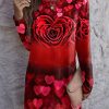 Dresses zolucky | Heart/Cordate Casual Crew Neck Dress Red