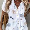 Topshot zolucky | Buttoned Loose Casual V Neck Blouse White