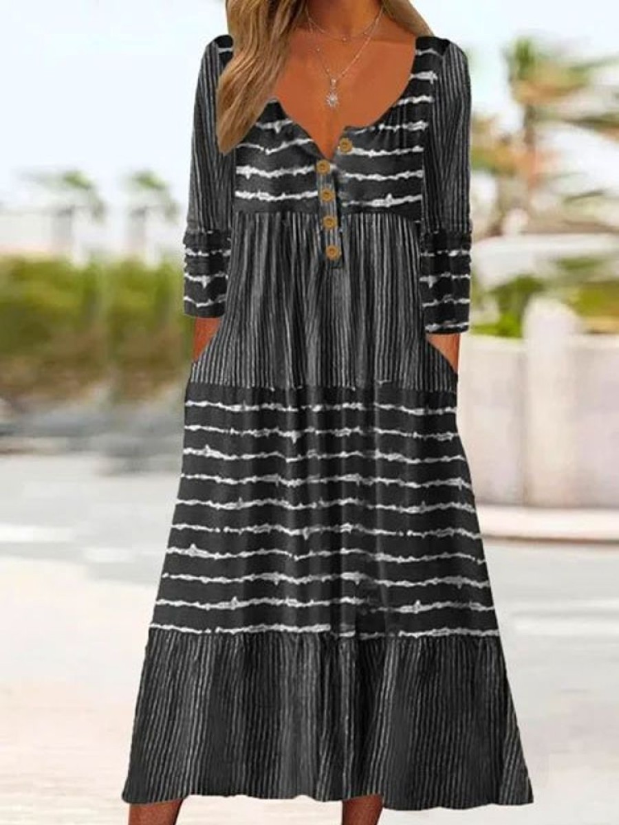 Dresses zolucky | Loose Jersey Casual Striped Dress