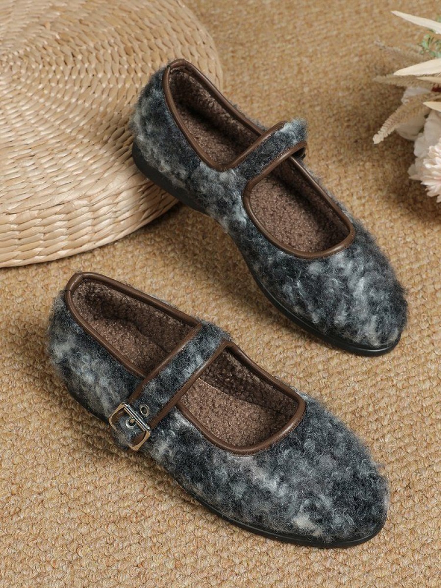 Shoes zolucky | Casual Wool-Blend Ombre Adjustable Buckle Mary Jane Shoes As Picture