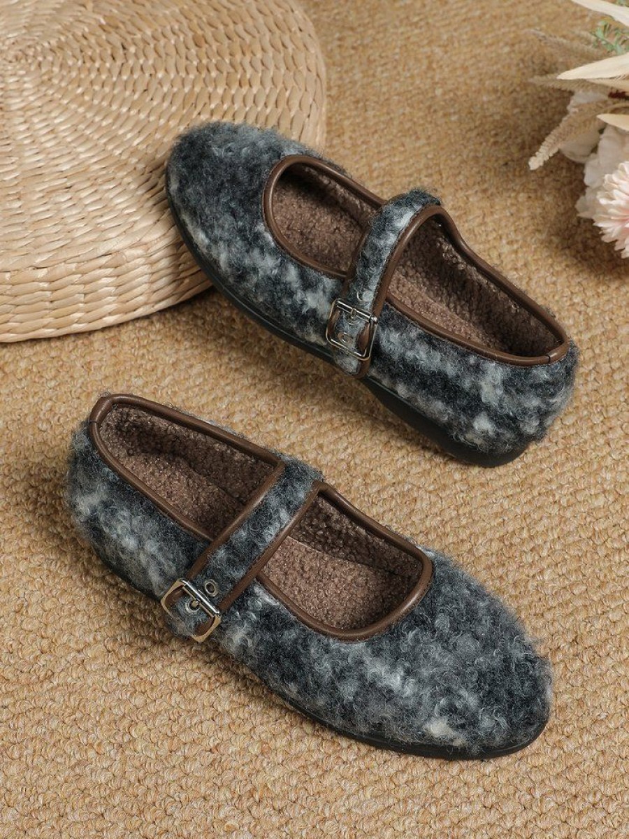 Shoes zolucky | Casual Wool-Blend Ombre Adjustable Buckle Mary Jane Shoes As Picture