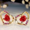 Accessories zolucky | Cross-Border Hot Sale Hollow Valentine'S Day Love Rose Earrings Red