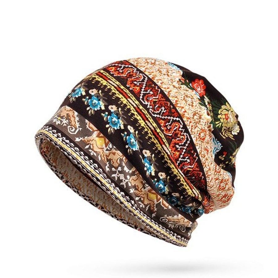 Accessories zolucky | Women Vintage Stripe Print Beanie Outdoor Windproof Snow Hat