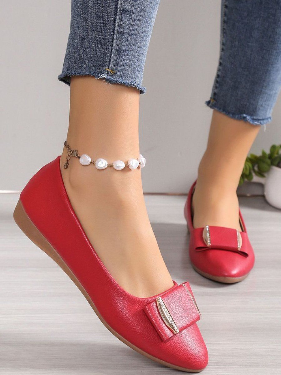 Shoes zolucky | Women Christmas Rhinestone Bow Comfy Flat Heel Shallow Shoes