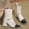 Shoes zolucky | Elegant Rhinestone Color Block Block Heel Microfiber Leather Dress Boots