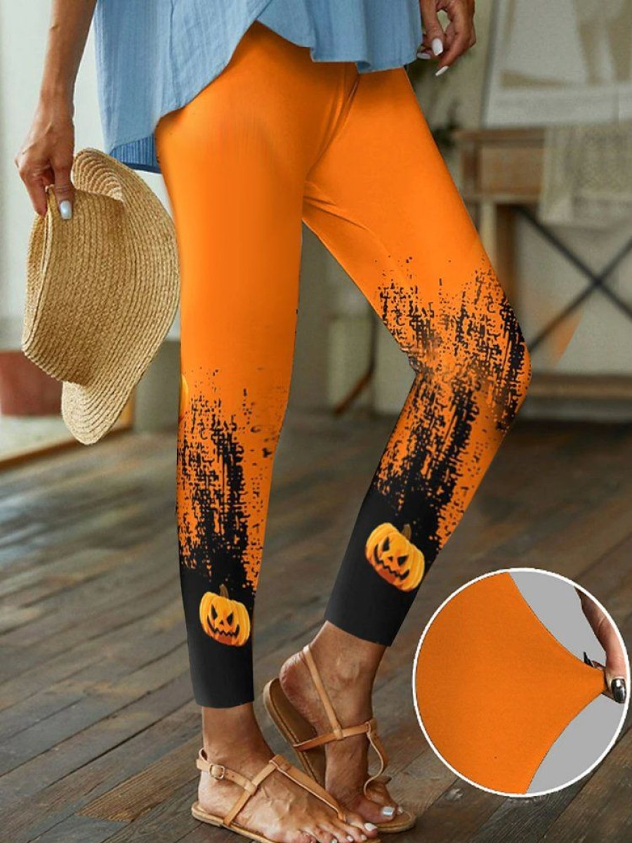 Bottoms zolucky | Jersey Casual Halloween Legging Orange