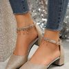 Shoes zolucky | Elegant Rhinestone Decor Ankle Strap Glitter Block Heel Hollow Shoes