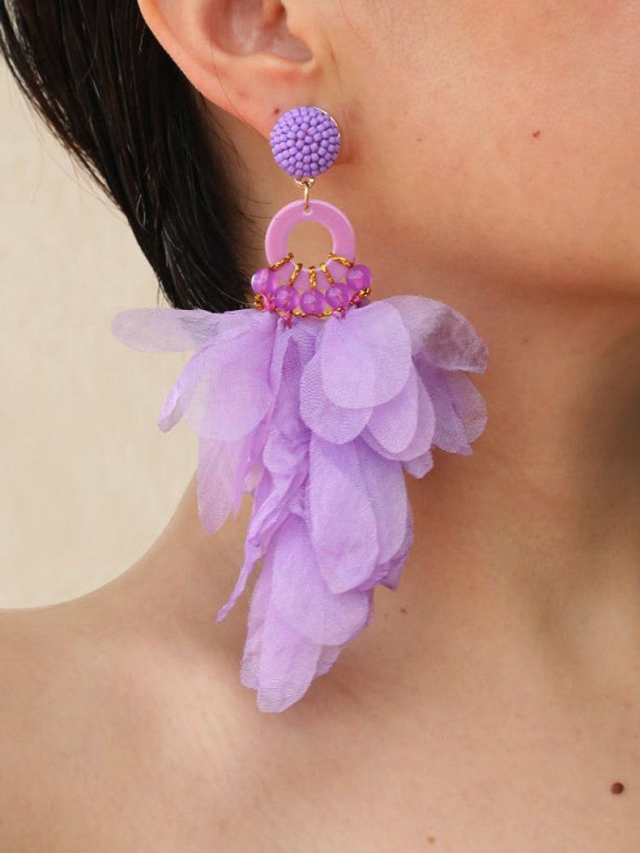 Accessories zolucky | Organza Petal Beaded Vacation Pendant Earrings