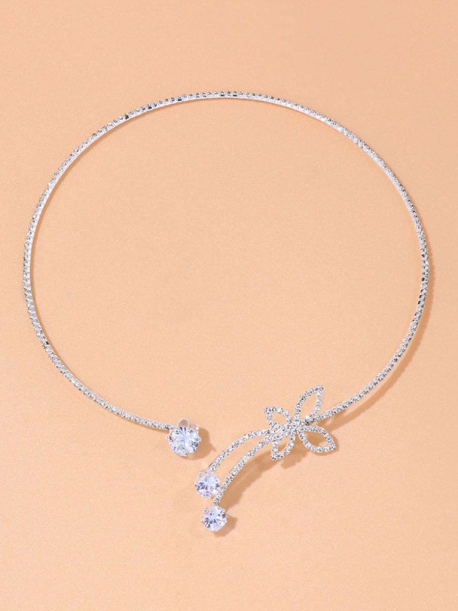 Accessories zolucky | Rhinestone Butterfly Party Choker Silver