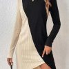 Dresses zolucky | Crew Neck Jacquard Loose Casual Tunic Dress Apricot