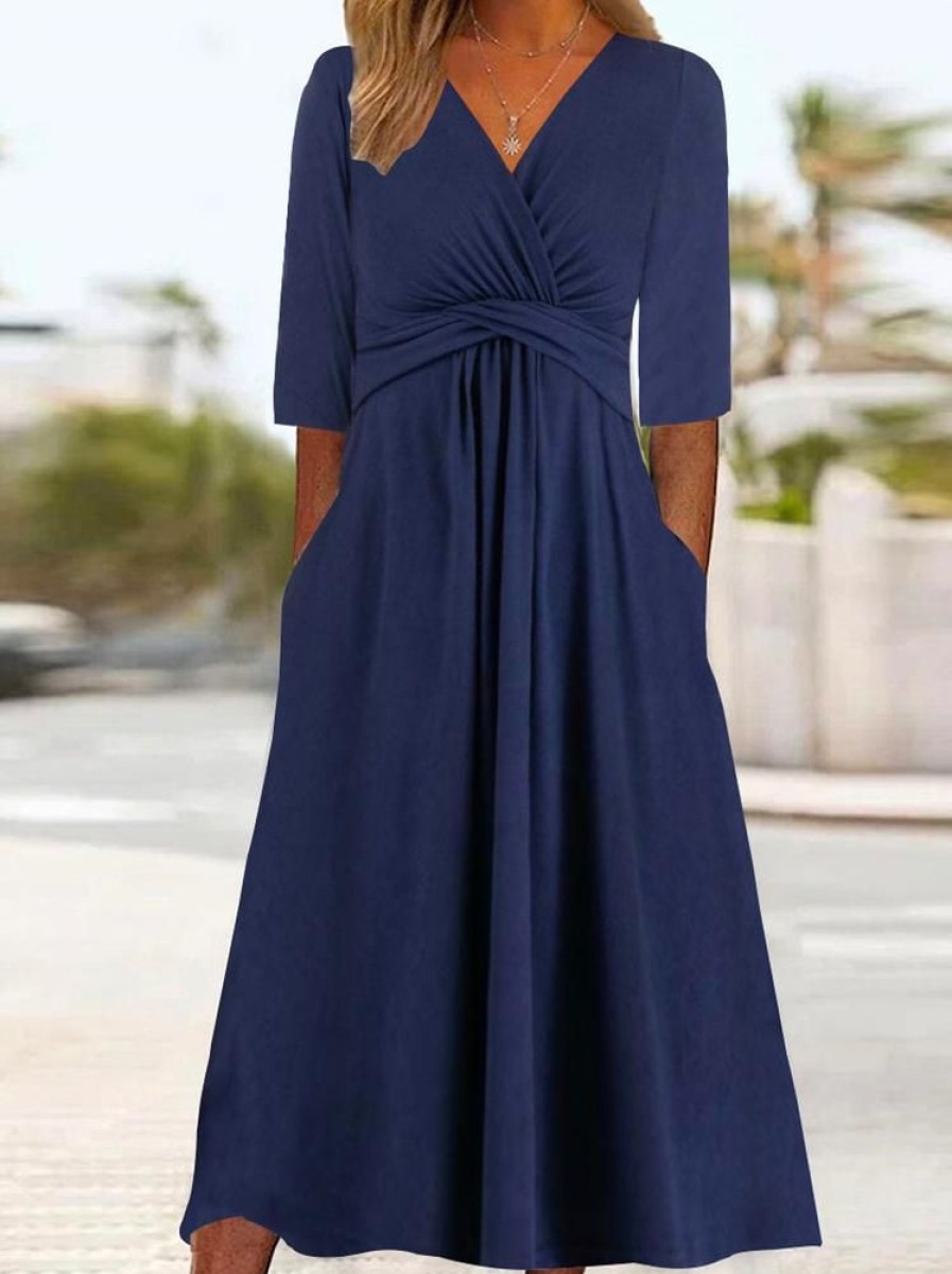 Dresses zolucky | Casual Plain Dress Blue