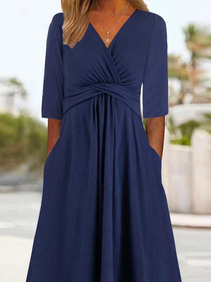 Dresses zolucky | Casual Plain Dress Blue