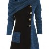 Dresses zolucky | Knitted Cowl Neck Long Sleeve Vintage Knitting Dress Blue