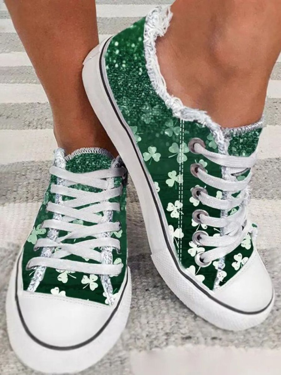 Shoes zolucky | St. Patrick'S Day All Season Shamrock Canvas Shoes Green