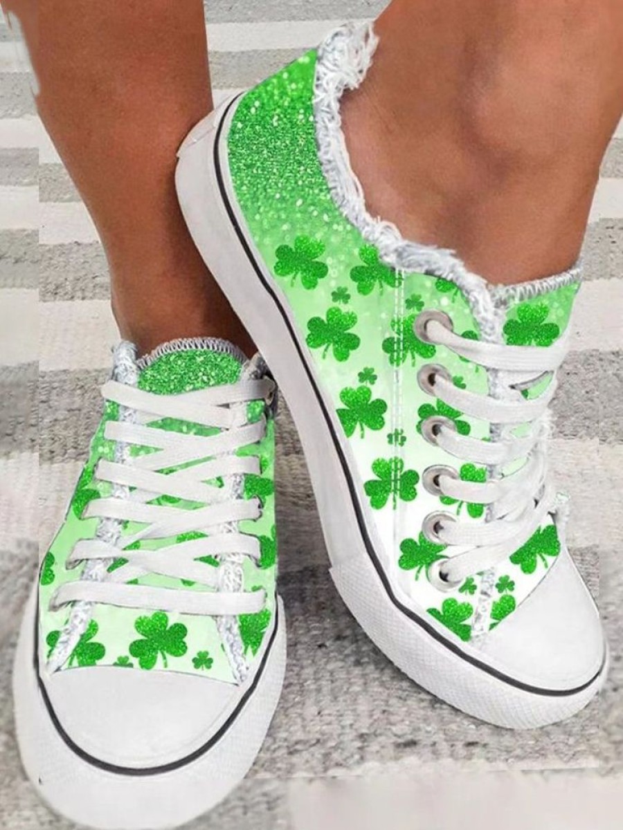 Shoes zolucky | St. Patrick'S Day All Season Shamrock Canvas Shoes Green