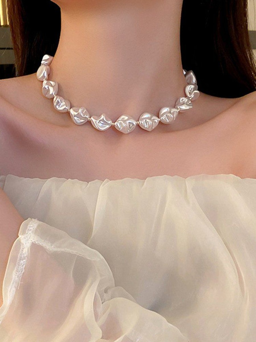 Accessories zolucky | Elegant Irregular Baroque Imitation Pearl Choker Necklace As Picture