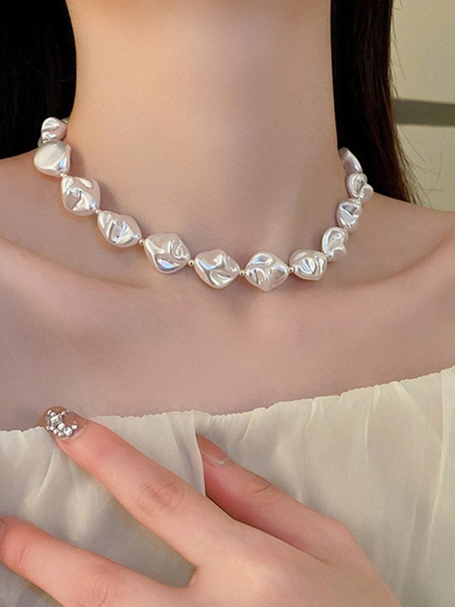 Accessories zolucky | Elegant Irregular Baroque Imitation Pearl Choker Necklace As Picture