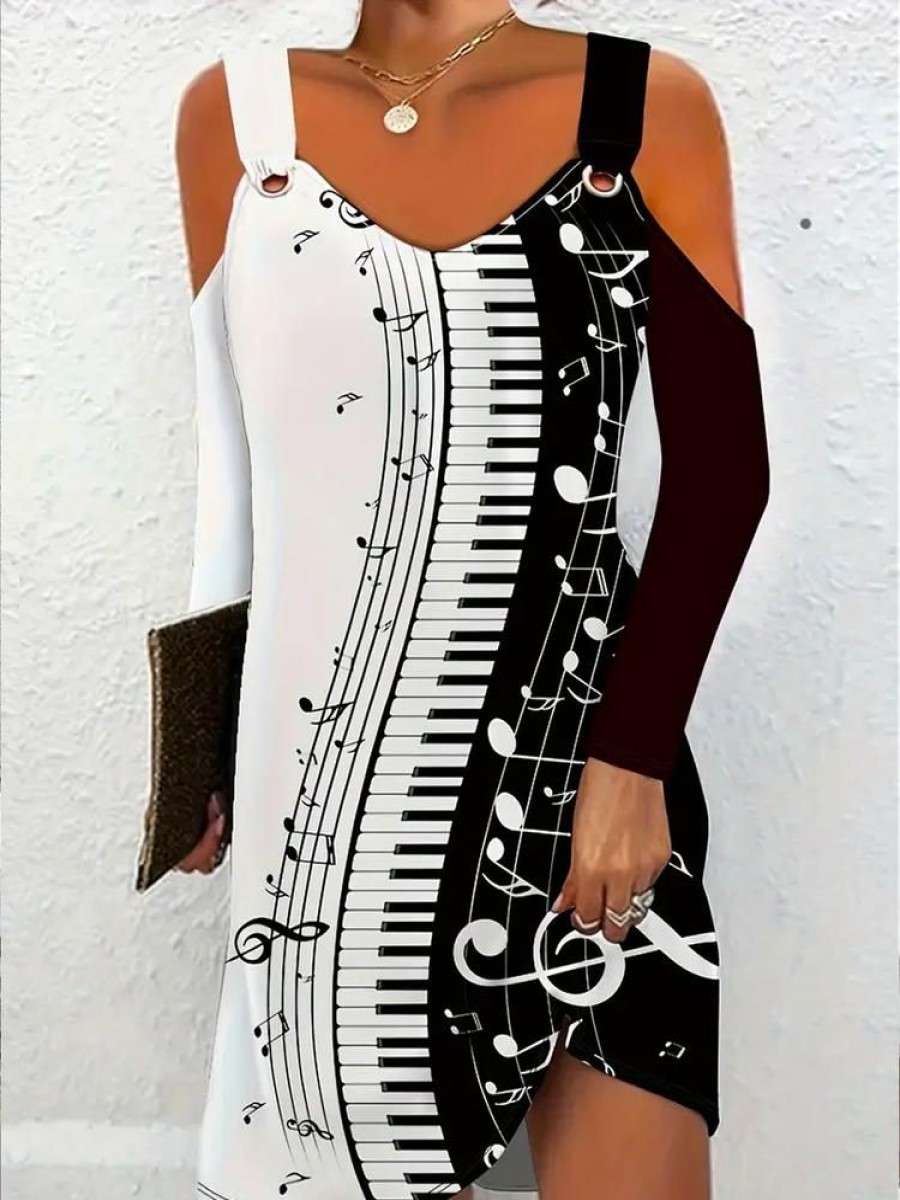 Dresses zolucky | Casual Color Block Print Dress Black-White