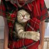 Topshot zolucky | Womens Casual Red Plaid Christmas Cat T-Shirt As Picture