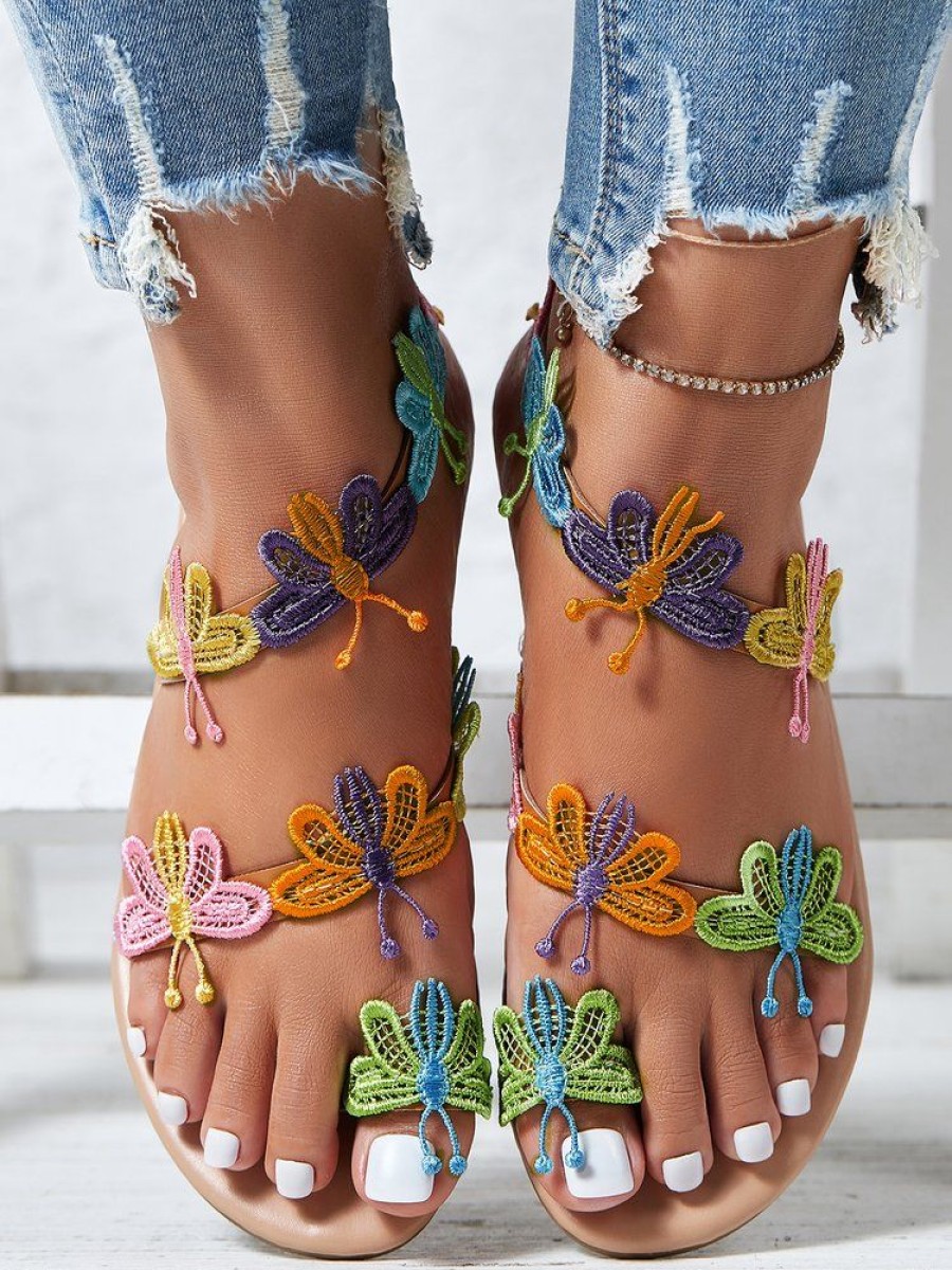 Shoes zolucky | Vacation Butterfly Toe Ring Beach Strappy Sandals Multicolor