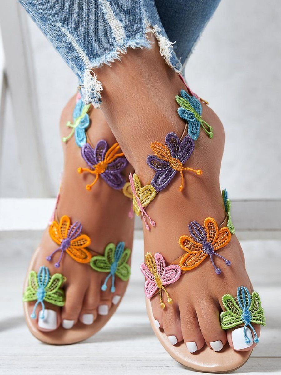 Shoes zolucky | Vacation Butterfly Toe Ring Beach Strappy Sandals Multicolor