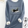 Topshot zolucky | Daily Casual Fluff/Granular Winter Fleece Fabric Cat Text Letters Print Long Sleeve Sweatshirt