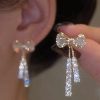 Accessories zolucky | Elegant Rhinestone Bow Tassel Dangle Earrings As Picture