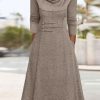 Dresses zolucky | Plain Buckle Pocket Stitching Casual Maxi Dress Khaki