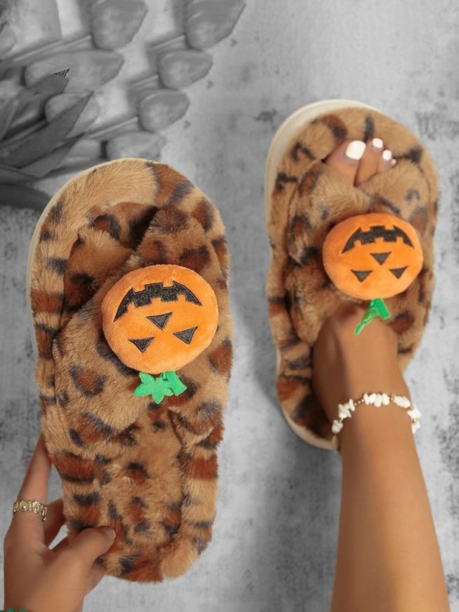 Shoes zolucky | Casual Halloween Faux Fur Fluffy Slippers