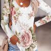 Topshot zolucky | Floral Long Sleeves Notched Buttoned Casual Top Flower